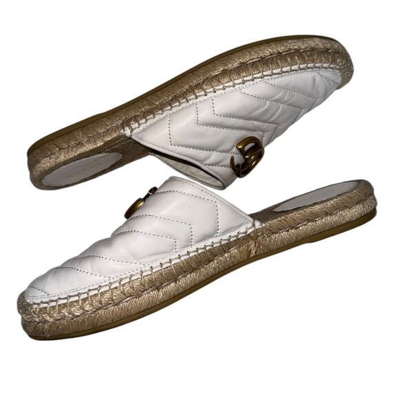 Gucci Quilted White Marmont Espadrille Mules Size 38 - Picture 11 of 12